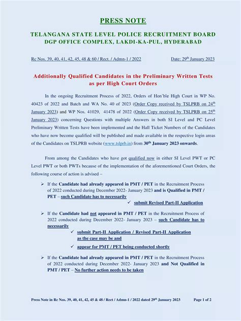 tslprb qualified list|TSLPRB Result 2023: SI, Constable Additional .